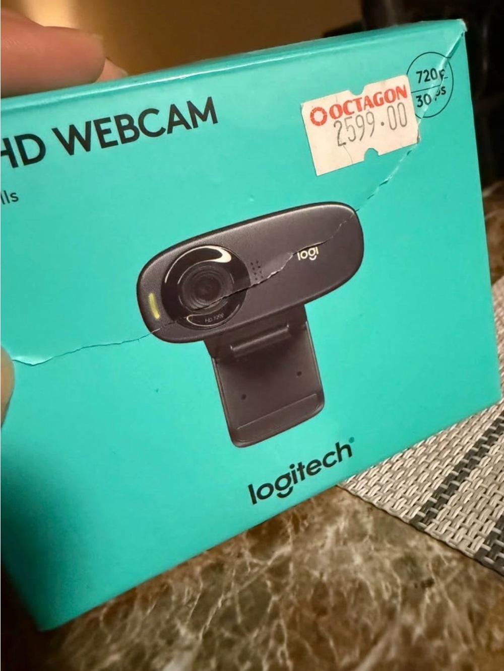 Logitech Webcam with Teal Packaging and Black Camera